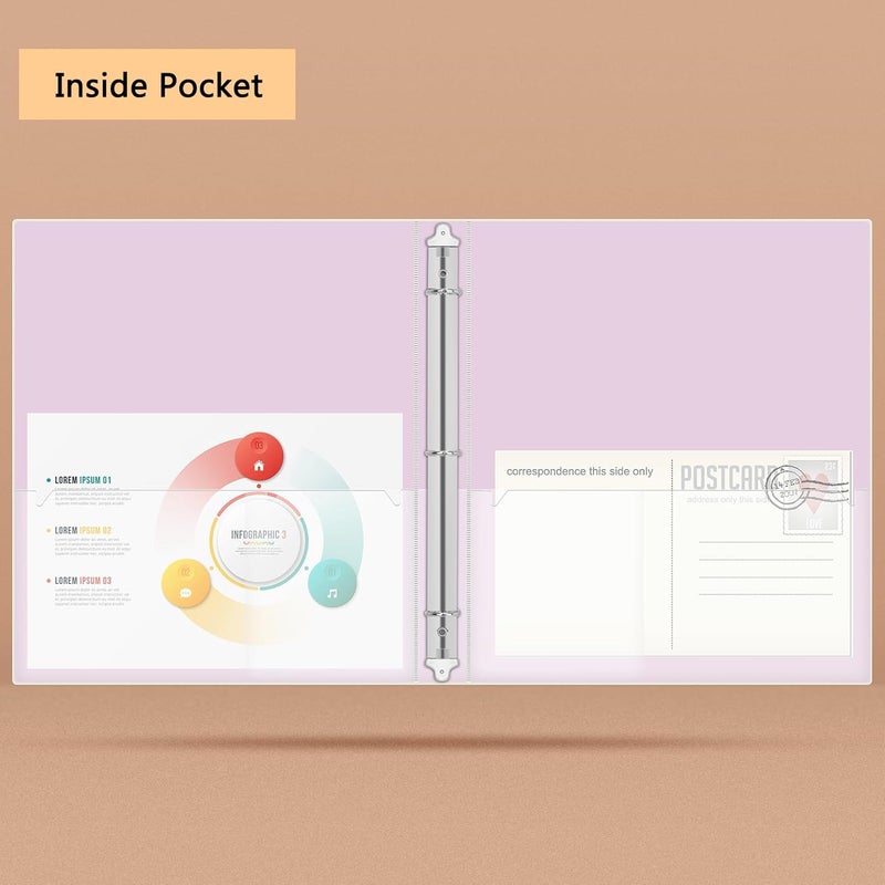 Nature Touch 3 Ring Binder, Glitter 1 Inch Organizer (10.5'' x 11.5'') Holds 8.5’’ x 11’’ Letter Size 300 Pages, Waterproof Durable View Binder, 1 Pack, Crystal Pink - Image 4